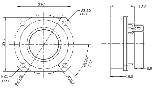 ツィータースピーカーユニット NT1-204-8D 外形寸法図